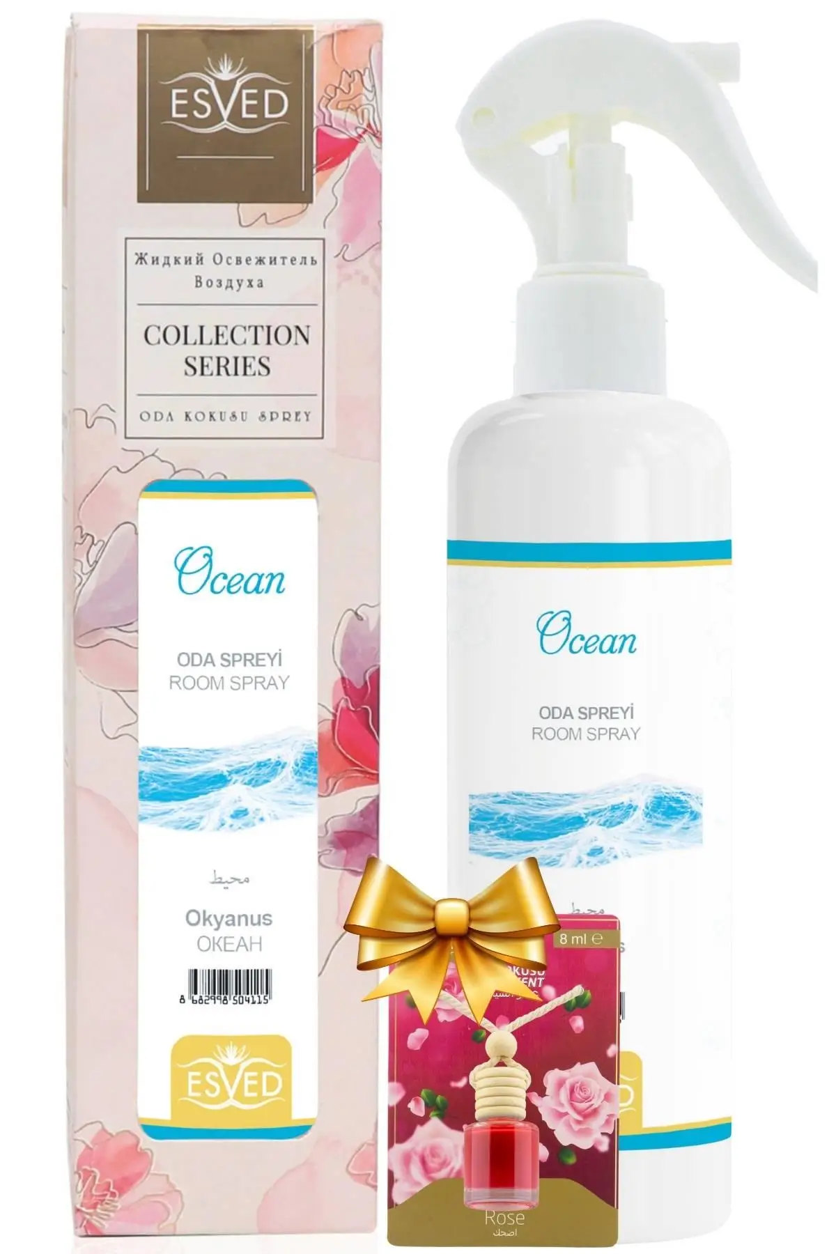 Okyanus Kokusu Sprey 400Ml. Gül Kokusu Araba Kokusu 8Ml. Hediyeli