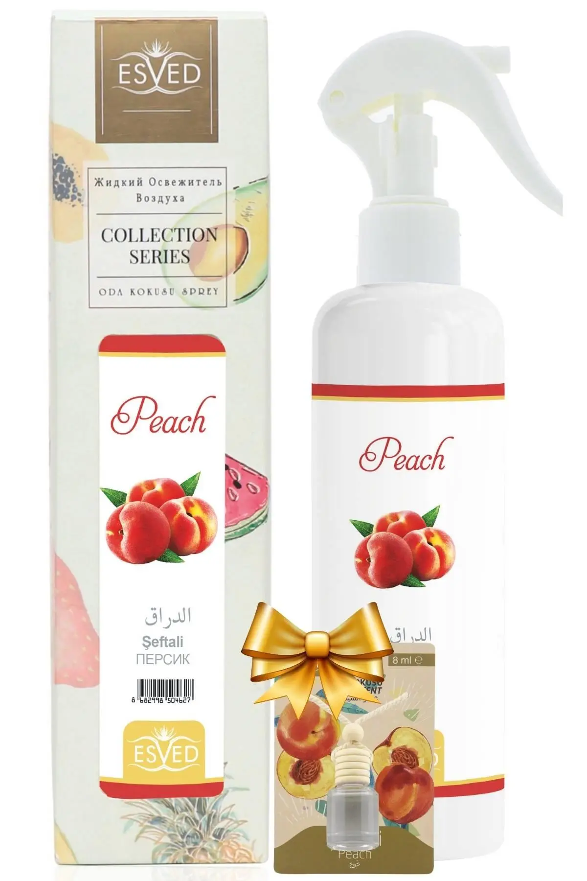 Şeftali Kokusu Sprey 400Ml. Şeftali Kokusu Araba Kokusu 8Ml. Hediyeli